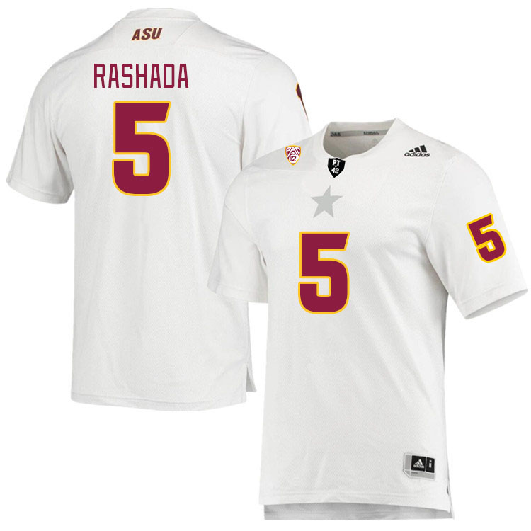 Men #5 Jaden Rashada Arizona State Sun Devils College Football Jerseys Stitched Sale-White - Click Image to Close